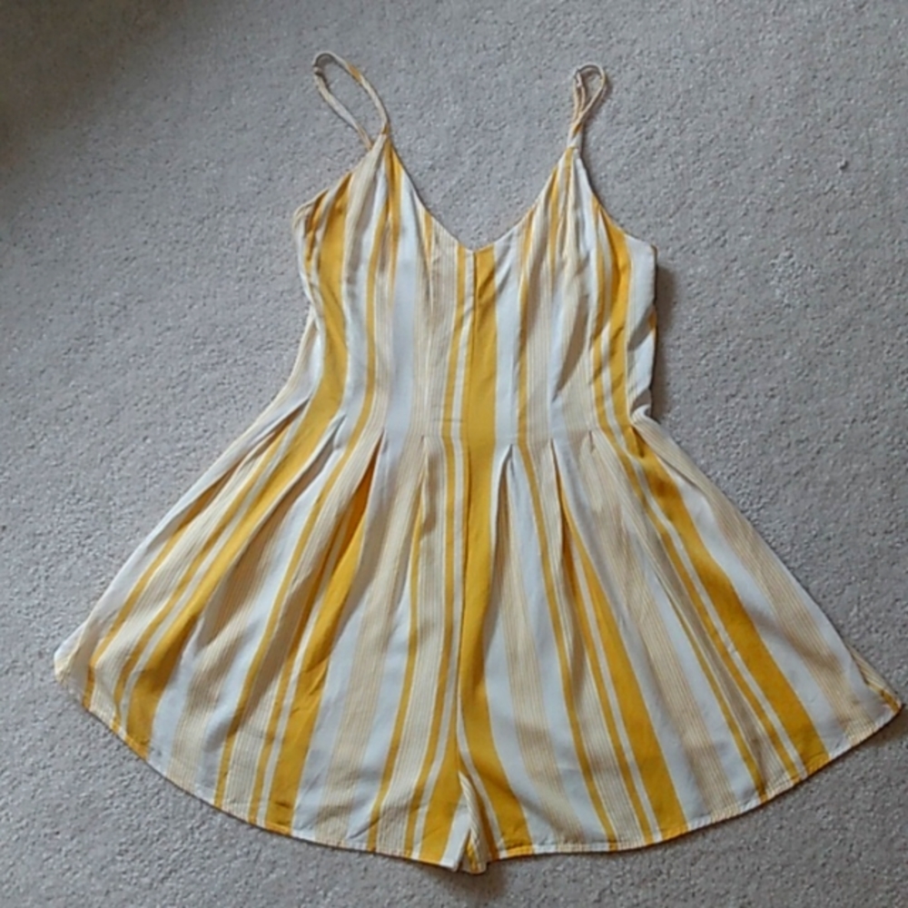 Robin K Heritage Sunny Striped Short Yellow & White Romper